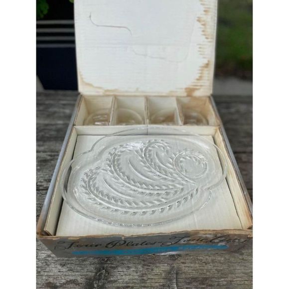 Federal Glass Vintage Snack Set Hospitality 1950s MCM Clear Retro Set of 4 - Picture 1 of 7